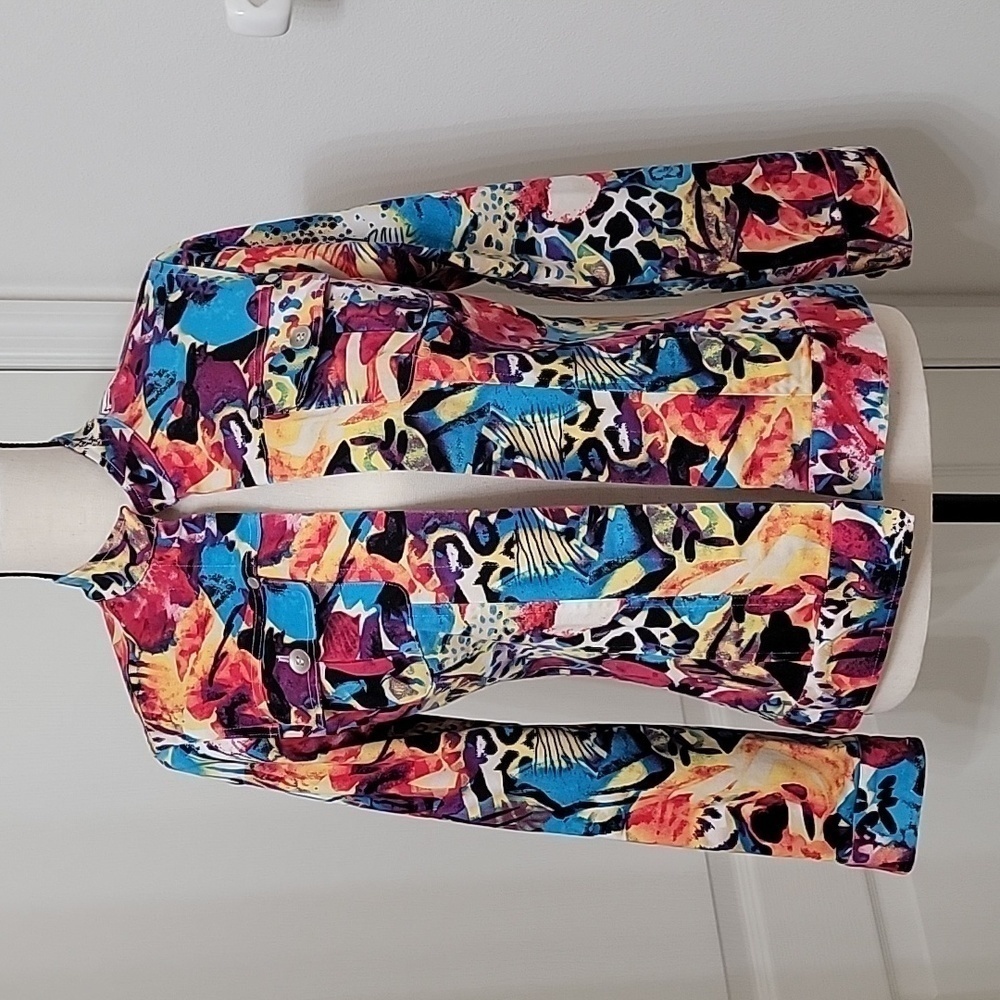 Chico's (Additions by Chico's) Size 1 (M/8) Colorful Multi-Pattern Open Jacket